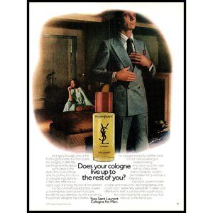 1977 Yves Saint Laurent Cologne Vintage Print Ad Business Man Woman Wall Art